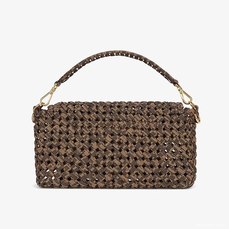 Cheap HOT Baguette In Medium Interlace Bag Coffee Fendi Fabric 0729